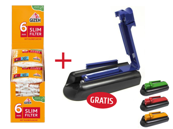 Gizeh Slim Filter mit Gummierung 20 Beutel + Zigarettenstopfer GRATIS